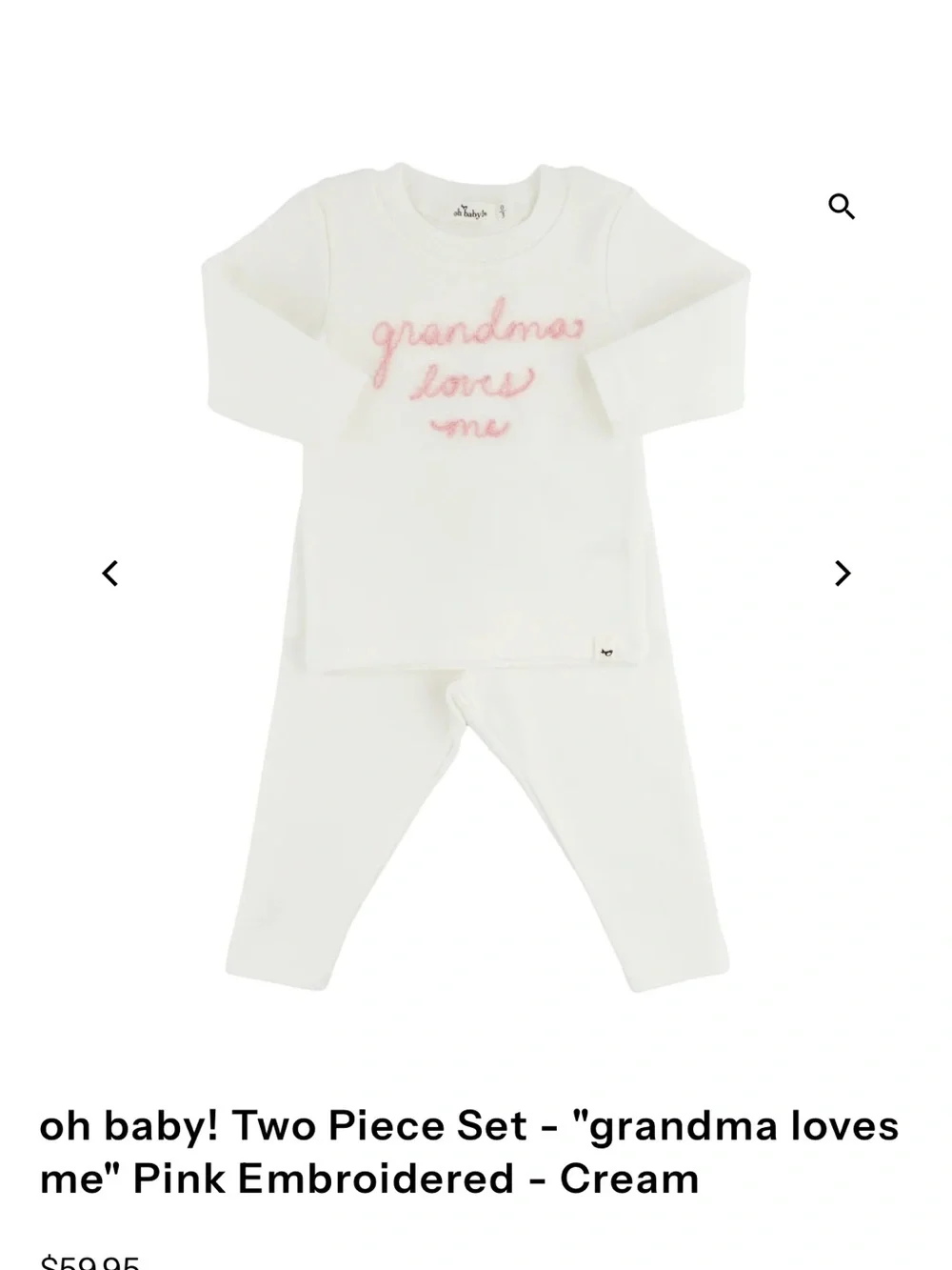 oh baby! Cream Kids Pajama Set with Pink 